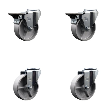 Service Caster 4'' Semi Steel Wheel Swivel Bolt Hole Caster Set with 2 Posi Lock Brakes, 4PK SCC-BH20S414-SSS-PLB-2-S-2
